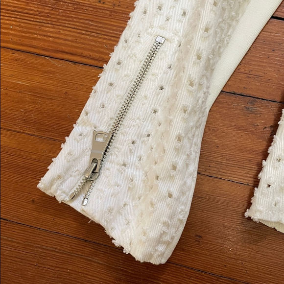 Rebecca Taylor Women’s Size 8 Designer Eyelet White Moto Peplum Zip Up Jacket - Picture 8 of 8